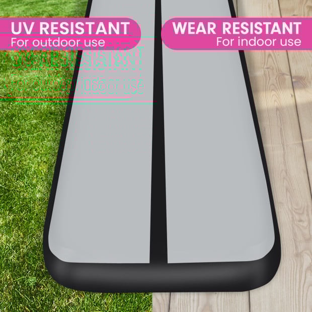 Powertrain 4m x 1m x 20cm Air Track Inflatable Gymnastics Exercise Mat - Grey Black Image 8