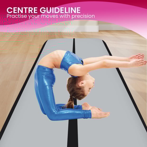 Powertrain 4m x 1m x 20cm Air Track Inflatable Gymnastics Exercise Mat - Grey Black Image 10