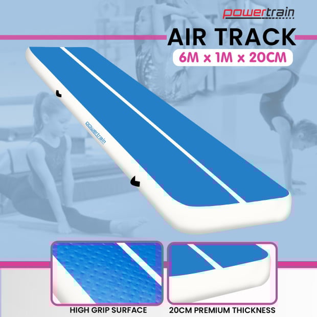 Powertrain 6m x 1m x 20cm Air Track Inflatable Tumbling Gymnastics Mat - Blue White