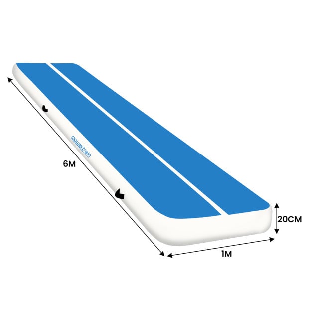 Powertrain 6m x 1m x 20cm Air Track Inflatable Tumbling Gymnastics Mat - Blue White Image 7