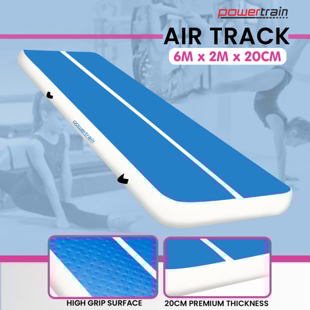 Powertrain 6m x 2m x 20cm Air Track Gymnastics Mat Tumbling Exercise - Blue White