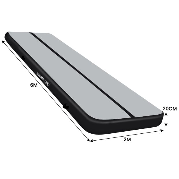 Powertrain 6m x 2m x 20cm  Air Track Gymnastics Mat Tumbling Exercise - Grey Black Image 5