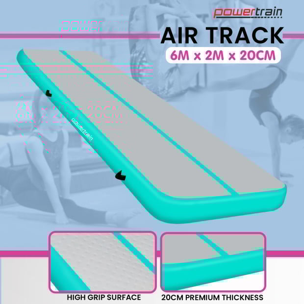 Powertrain 6m x 2m x 20cm Air Track Gymnastics Mat Tumbling Exercise - Grey Green