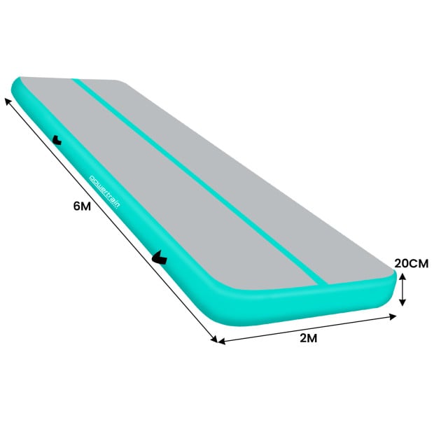 Powertrain 6m x 2m x 20cm Air Track Gymnastics Mat Tumbling Exercise - Grey Green Image 8