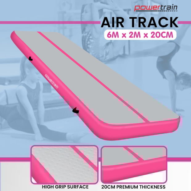 Powertrain 6m x 2m x 20cm Air Track Gymnastics Mat Tumbling Exercise - Grey Pink