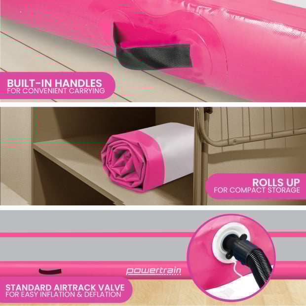 Powertrain 6m x 2m x 20cm Air Track Gymnastics Mat Tumbling Exercise - Grey Pink Image 6