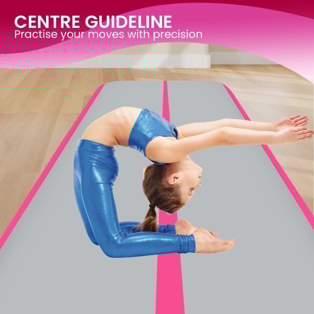 Powertrain 6m x 2m x 20cm Air Track Gymnastics Mat Tumbling Exercise - Grey Pink Image 7