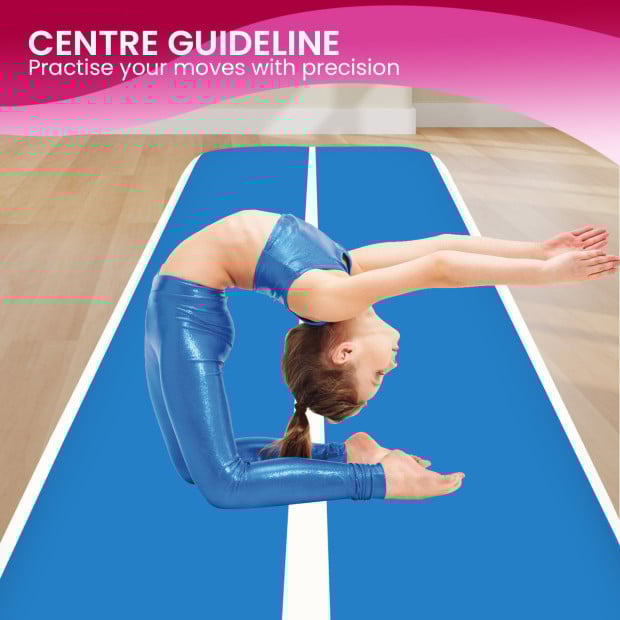 Powertrain 7m x 1m x 20cm Air Track Inflatable Tumbling Gymnastics Exercise Mat - Blue White Image 10