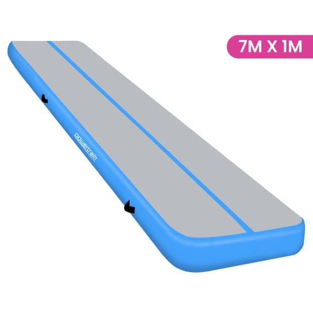 Powertrain 7m x 1m x 20cm Air Track Inflatable Gymnastics Exercise Mat Tumbling - Grey Blue Image 12