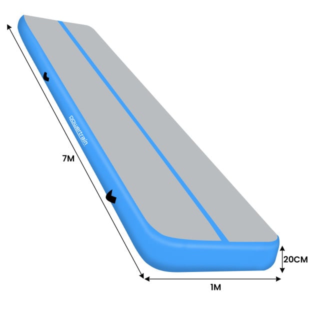 Powertrain 7m x 1m x 20cm Air Track Inflatable Gymnastics Exercise Mat Tumbling - Grey Blue Image 3