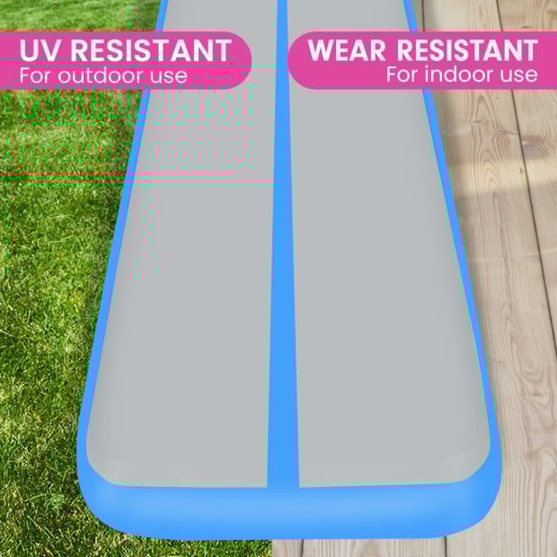 Powertrain 7m x 1m x 20cm Air Track Inflatable Gymnastics Exercise Mat Tumbling - Grey Blue Image 8