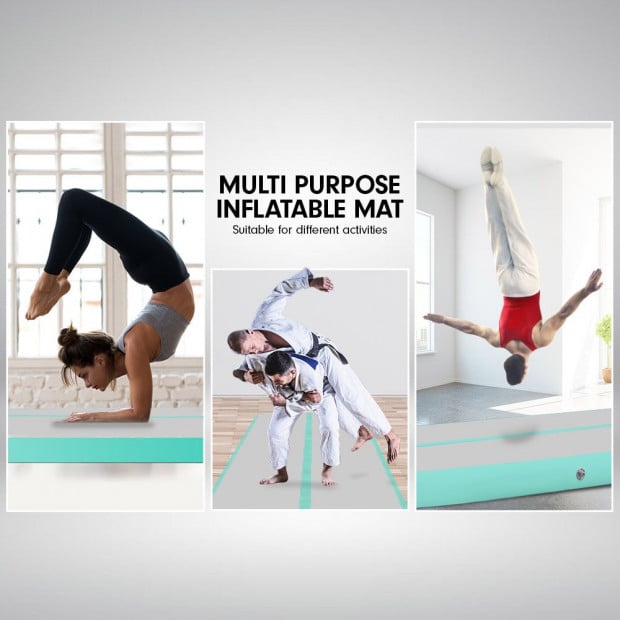 7m x 1m Air Track Inflatable Gymnastics Mat Tumbling - Grey Green Image 8
