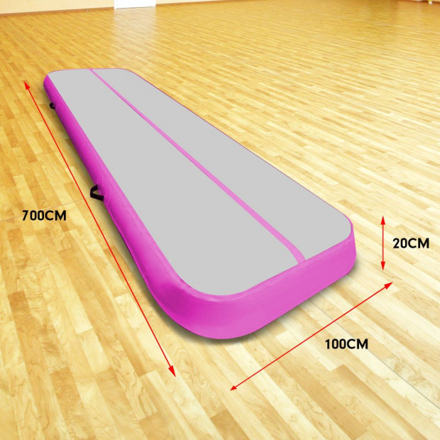 7m x 1m Air Track Inflatable Gymnastics Mat Tumbling - Grey Pink Image 2