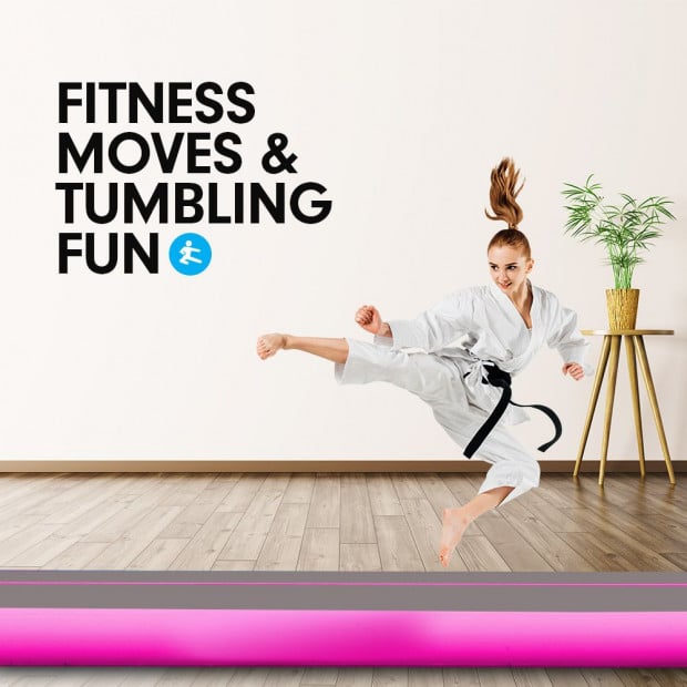 7m x 1m Air Track Inflatable Gymnastics Mat Tumbling - Grey Pink Image 9