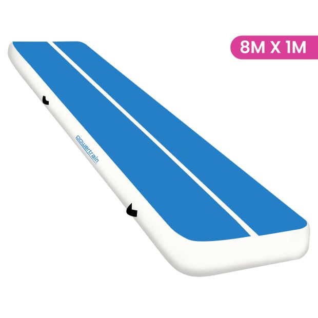 Powertrain 8m x 1m x 20cm Air Track Inflatable Tumbling Gymnastics Exercise Mat - Blue White Image 6