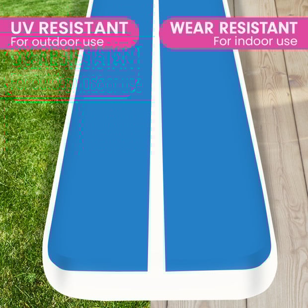 Powertrain 8m x 1m x 20cm Air Track Inflatable Tumbling Gymnastics Exercise Mat - Blue White Image 9