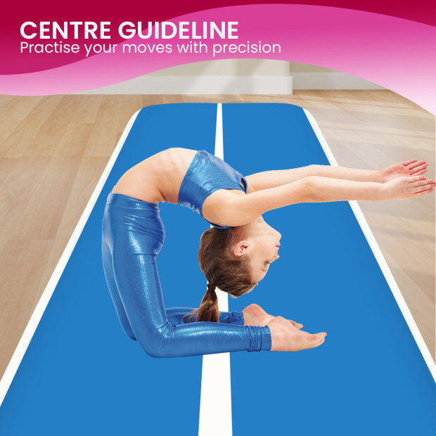 Powertrain 8m x 1m x 20cm Air Track Inflatable Tumbling Gymnastics Exercise Mat - Blue White Image 12