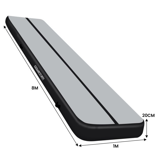 Powertrain 8m x 1m x 20cm Air Track Inflatable Tumbling Mat Exercise Gymnastics - Grey Black Image 11