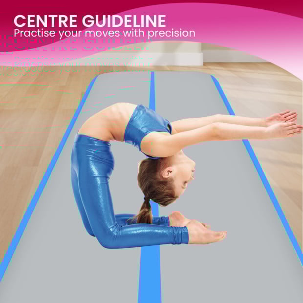 Powertrain 8m x 1m x 20cm Air Track Inflatable Gymnastics Mat Exercise Tumbling - Grey Blue Image 9