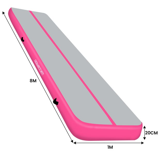 Powertrain 8m x 1m x 20cm Air Track Inflatable Gymnastics Mat Tumbling - Grey Pink Image 3