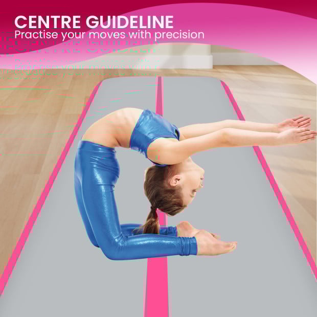 Powertrain 8m x 1m x 20cm Air Track Inflatable Gymnastics Mat Tumbling - Grey Pink Image 10
