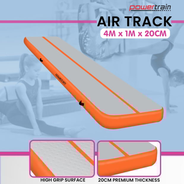 Powertrain 4m x 1m Air Track Inflatable Gymnastics Tumbling Mat - Orange