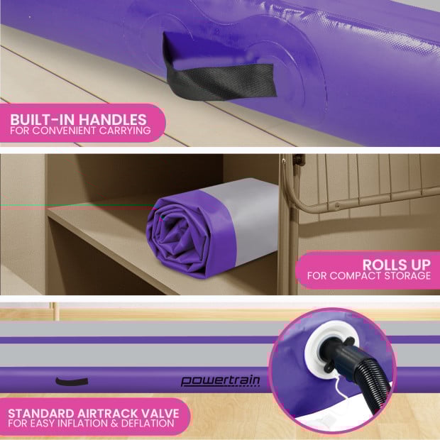 Powertrain 4m x 1m Air Track Inflatable Tumbling Mat Gymnastics - Purple Grey Image 7