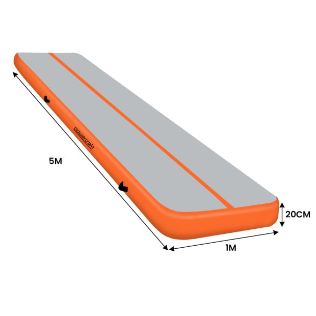 Powertrain 5m x 1m Air Track Inflatable Tumbling Mat Gymnastics - Orange Grey Image 2