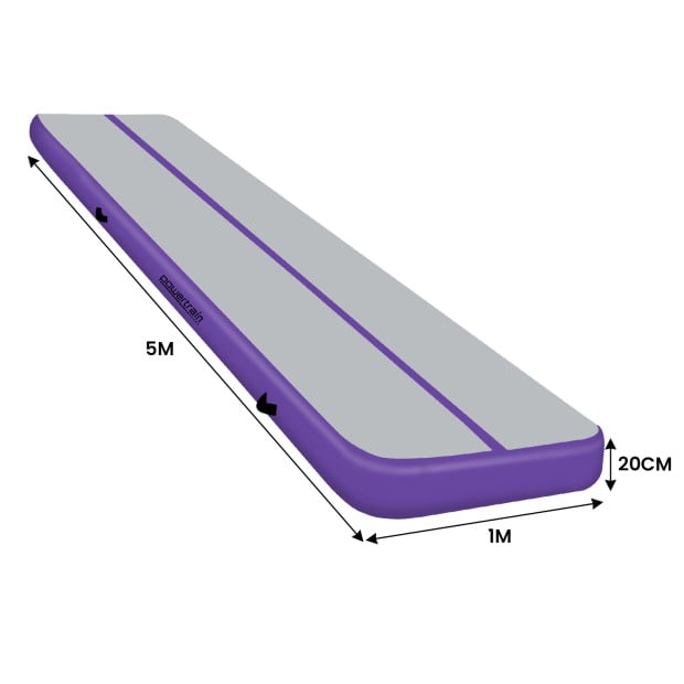 Powertrain 5m x 1m Air Track Inflatable Tumbling Mat Gymnastics - Purple Grey Image 4