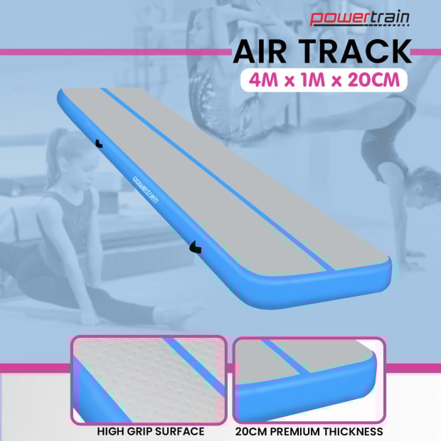 Powertrain 4m x 1m Air Track Inflatable Gymnastics Tumbling Mat - Blue