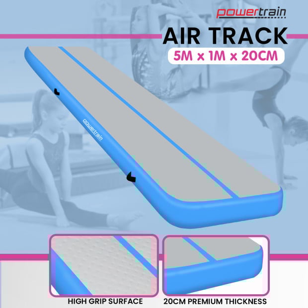 Powertrain 5m x 1m x 20cm Air Track Inflatable Gymnastics Tumbling Mat - Blue