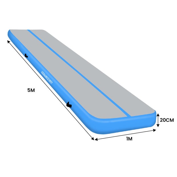 Powertrain 5m x 1m x 20cm Air Track Inflatable Gymnastics Tumbling Mat - Blue Image 6