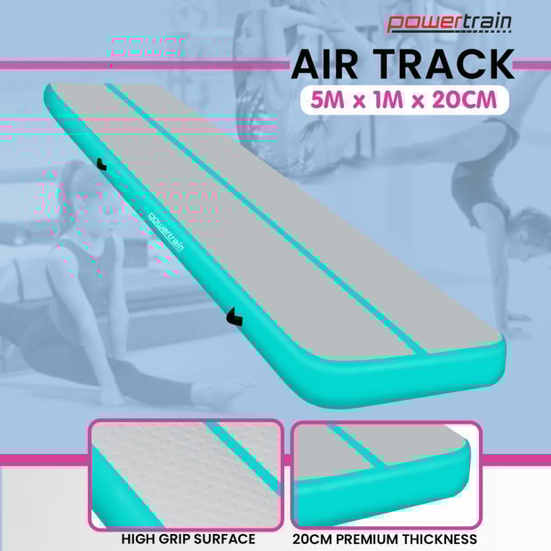 Powertrain 5m x 1m x 20cm Air Track Inflatable Gymnastics Tumbling Mat - Green