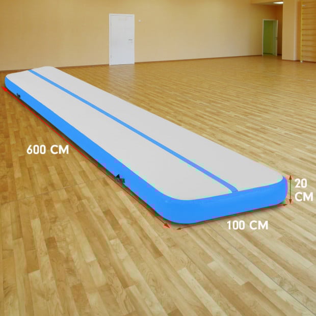 6m x 1m Air Track Inflatable Gymnastics Tumbling Mat - Blue Image 5