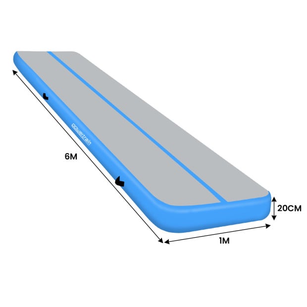 Powertrain 6m x 1m x 20cm Air Track Inflatable Gymnastics Tumbling Mat - Blue Image 4