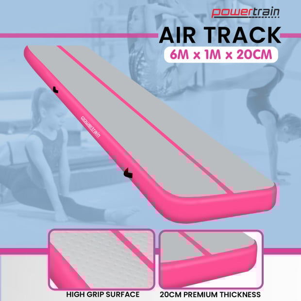 Powertrain 6m x 1m x 20cm Air Track Inflatable Gymnastics Tumbling Mat - Pink