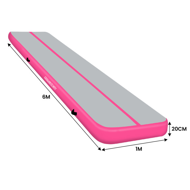 Powertrain 6m x 1m x 20cm Air Track Inflatable Gymnastics Tumbling Mat - Pink Image 7