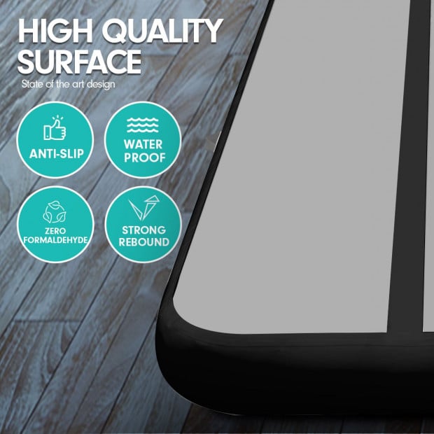 5m x 1m Air Track Inflatable Tumbling Mat Gymnastics - Grey Black Image 2