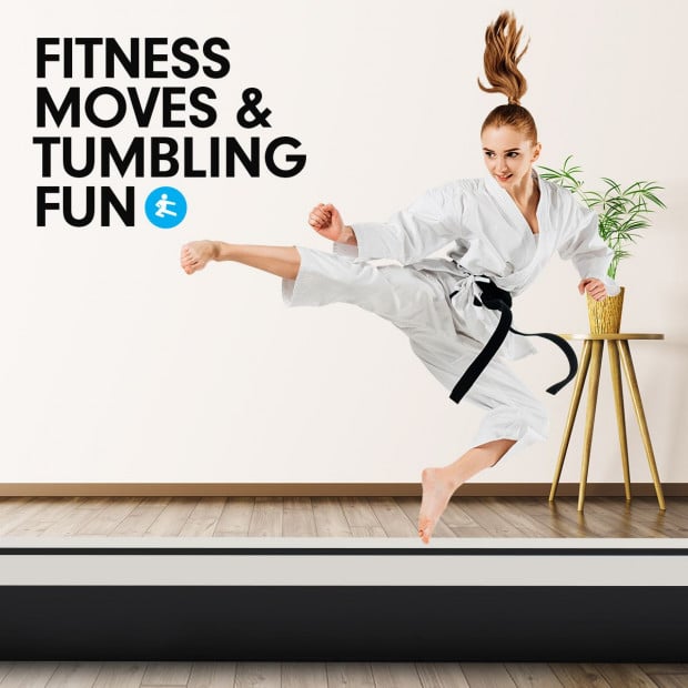 5m x 1m Air Track Inflatable Tumbling Mat Gymnastics - Grey Black Image 9