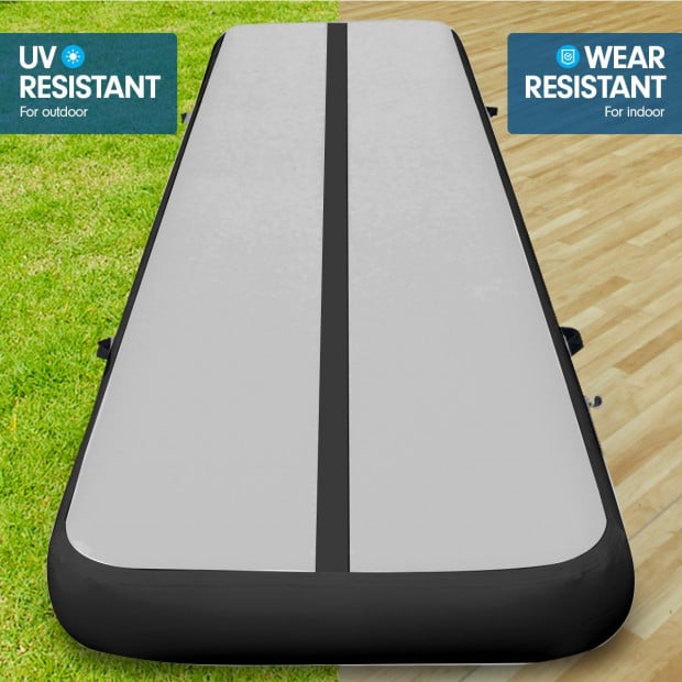 6m x 1m Air Track Inflatable Tumbling Mat Gymnastics - Grey Black Image 6
