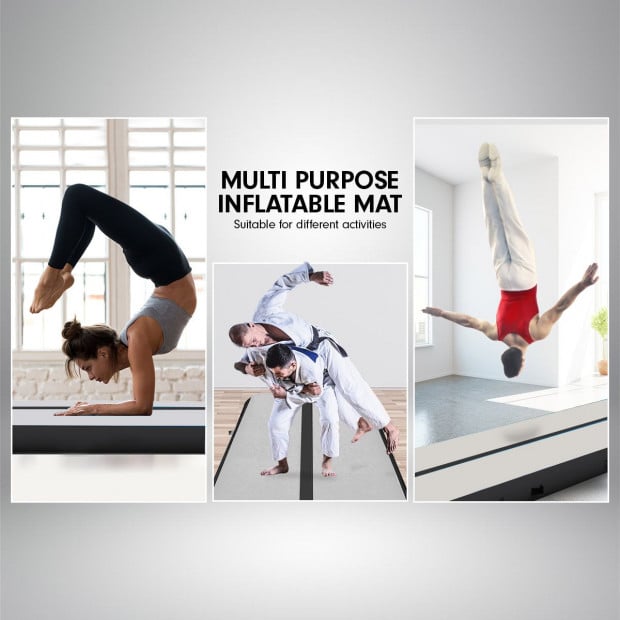 6m x 1m Air Track Inflatable Tumbling Mat Gymnastics - Grey Black Image 8