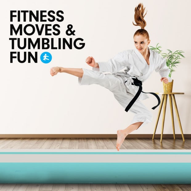 6m x 2m Air Track Gymnastics Mat Tumbling Exercise - Grey Green Image 9