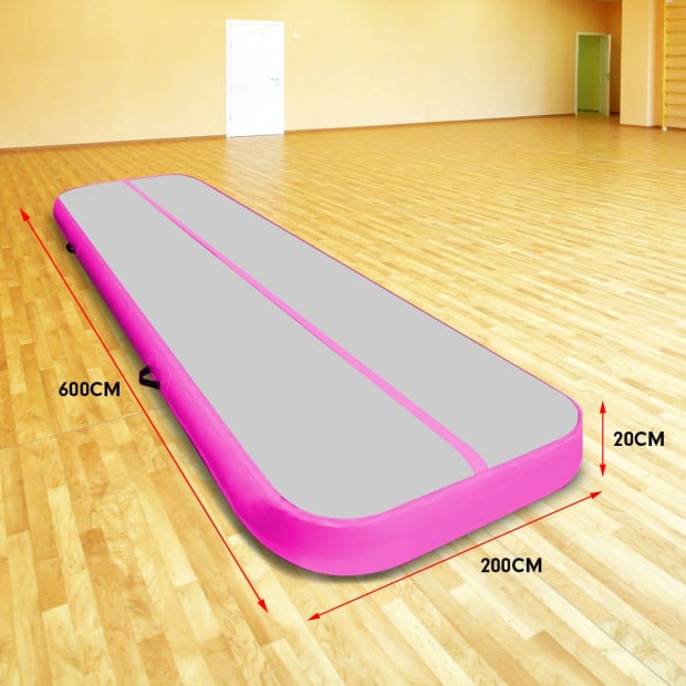 6m x 2m Air Track Gymnastics Mat Tumbling Exercise - Grey Pink Image 10