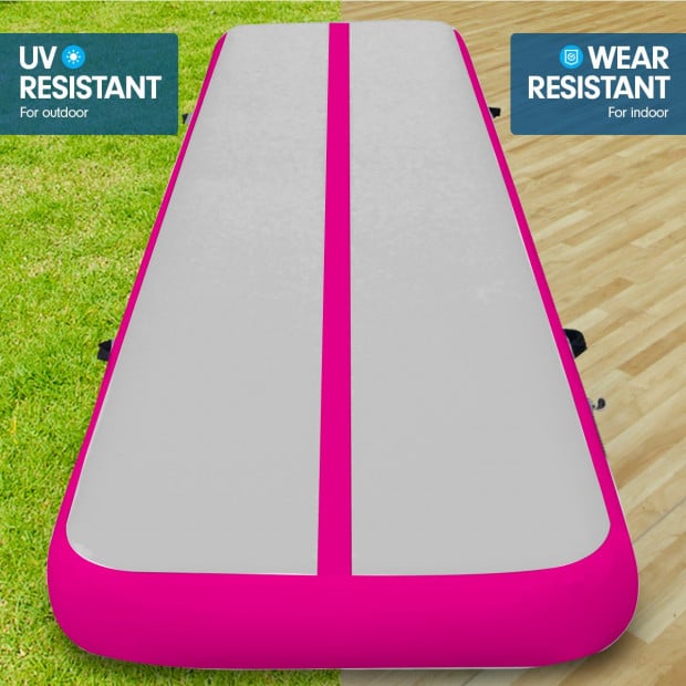 6m x 2m Air Track Gymnastics Mat Tumbling Exercise - Grey Pink Image 6