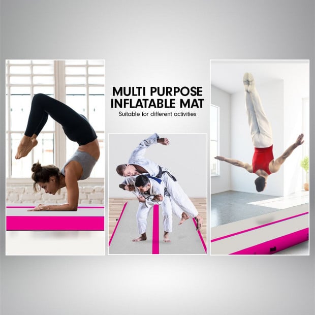 6m x 2m Air Track Gymnastics Mat Tumbling Exercise - Grey Pink Image 8