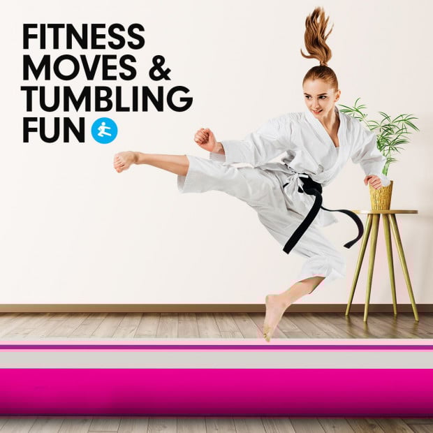 6m x 2m Air Track Gymnastics Mat Tumbling Exercise - Grey Pink Image 9