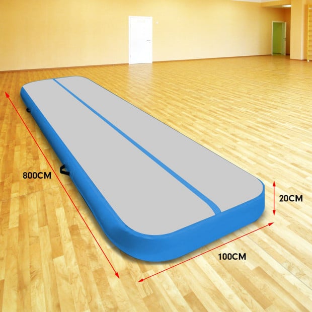 8m x 1m Air Track Inflatable Gymnastics Mat Tumbling - Grey Blue Image 10
