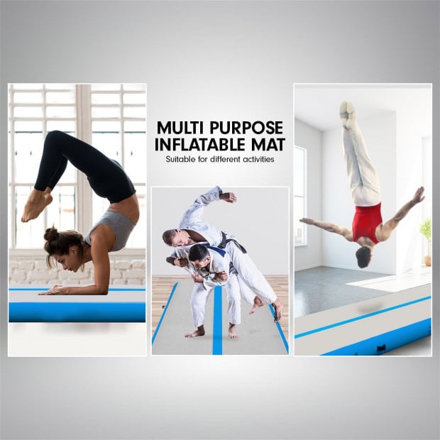 8m x 1m Air Track Inflatable Gymnastics Mat Tumbling - Grey Blue Image 8