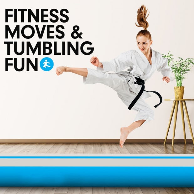 8m x 1m Air Track Inflatable Gymnastics Mat Tumbling - Grey Blue Image 9