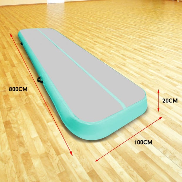8m x 1m Air Track Inflatable Gymnastics Mat Tumbling - Grey Green Image 2